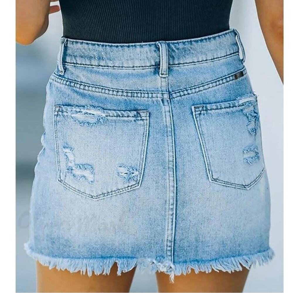 Gobles Mid Waist Zipper Closure Frayed Raw Hem Ripped Mini Denim Skirt Medium‎ - Picture 2 of 12